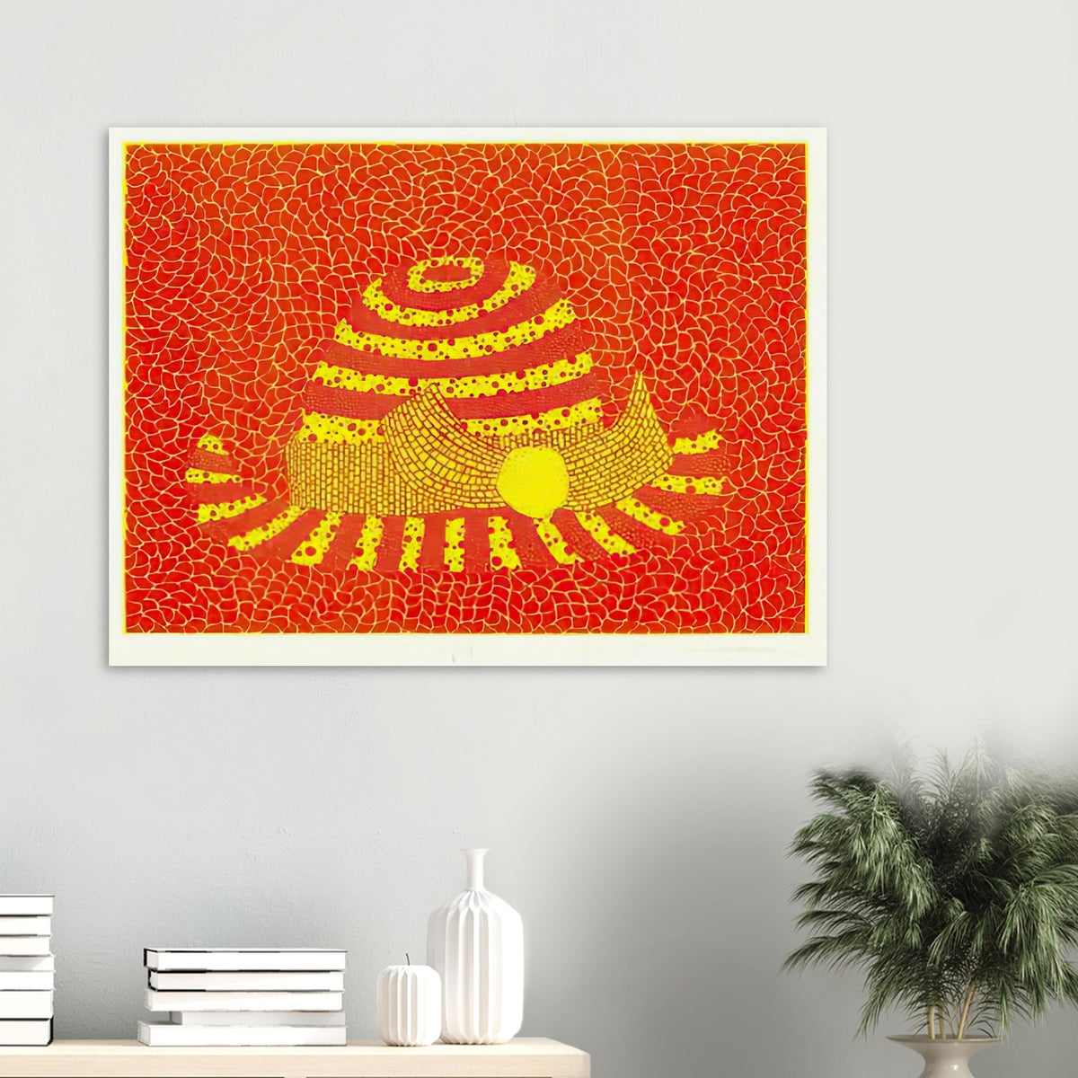 Yayoi Kusama poster — Hat (Orange) presents a familiar accessory as an exercise in changing color and graphic character