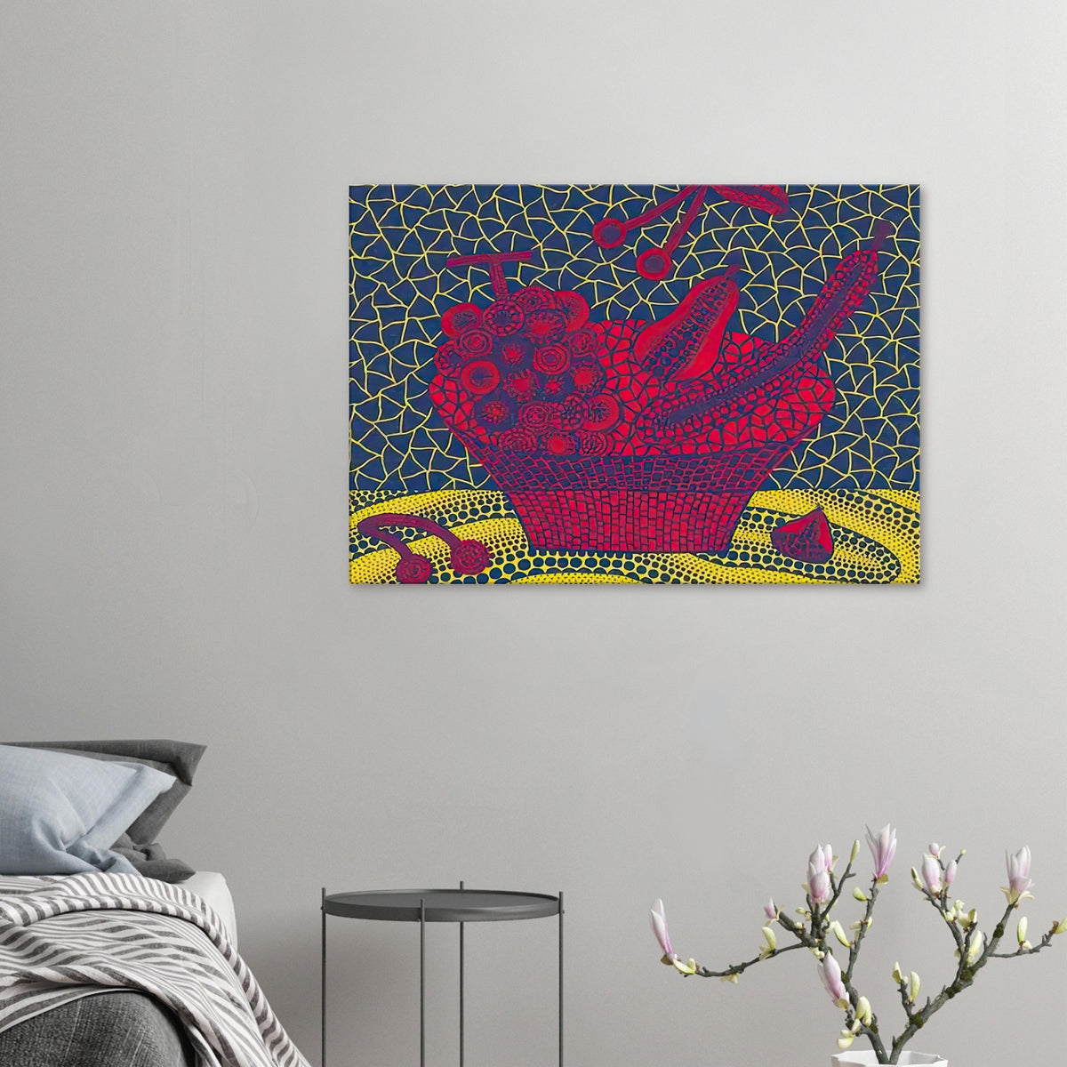 Yayoi Kusama canvas print — Fruit Basket (5) by Yayoi Kusama explores one of the artist’s recurring subjects: the abundance of ordinary fruit