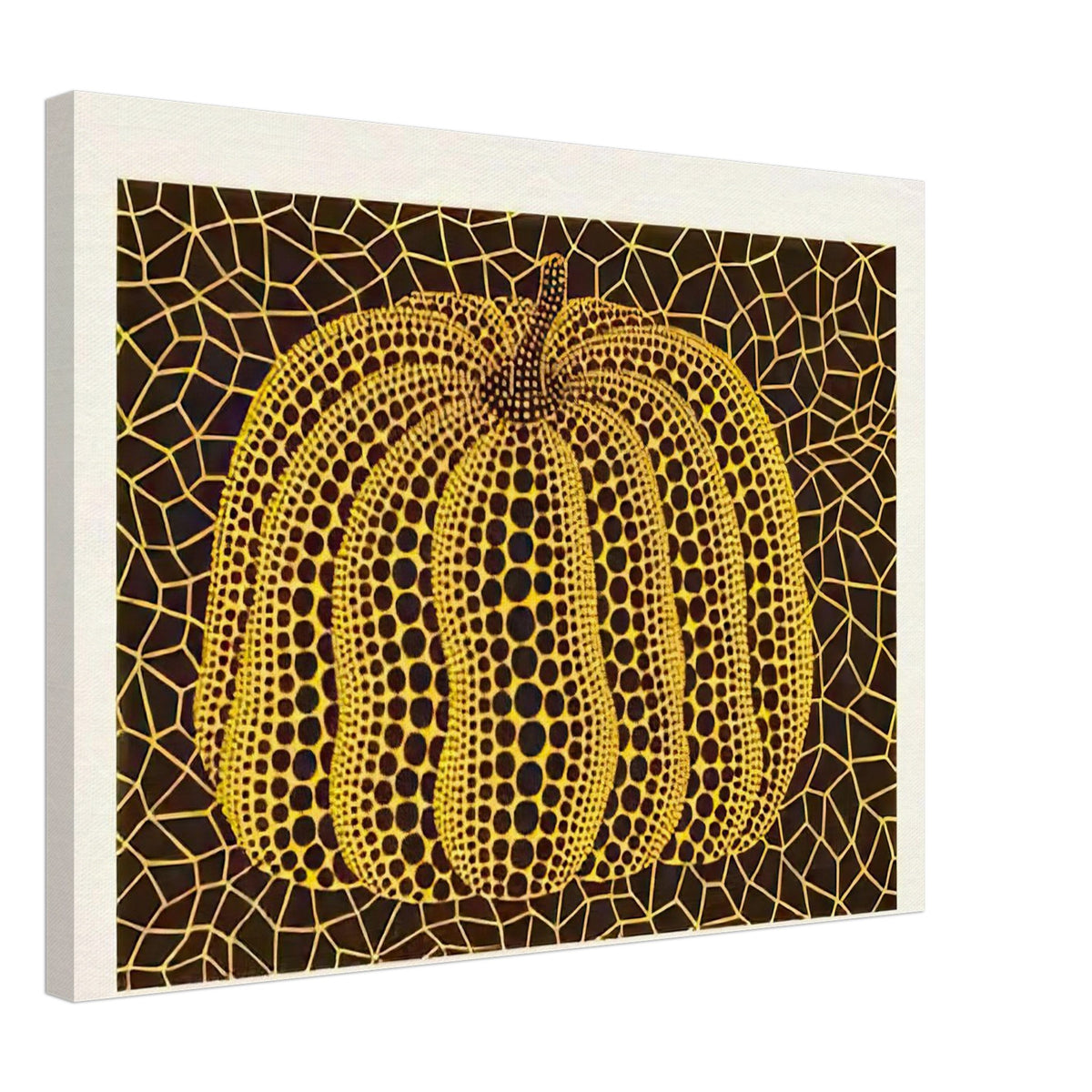 Yayoi Kusama canvas print — Small Pumpkin focuses on a compact, approachable version of Kusama’s most familiar motif, 45x60 cm / 18x24″