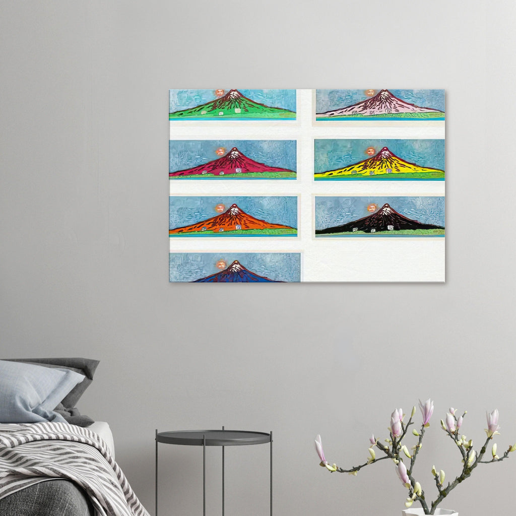 Yayoi Kusama canvas print — Mt. Fuji in Seven Colours (Complete Set) brings together seven distinct interpretations of Japan’s famous mountain. Rather than repeating a single landscape, Kusama