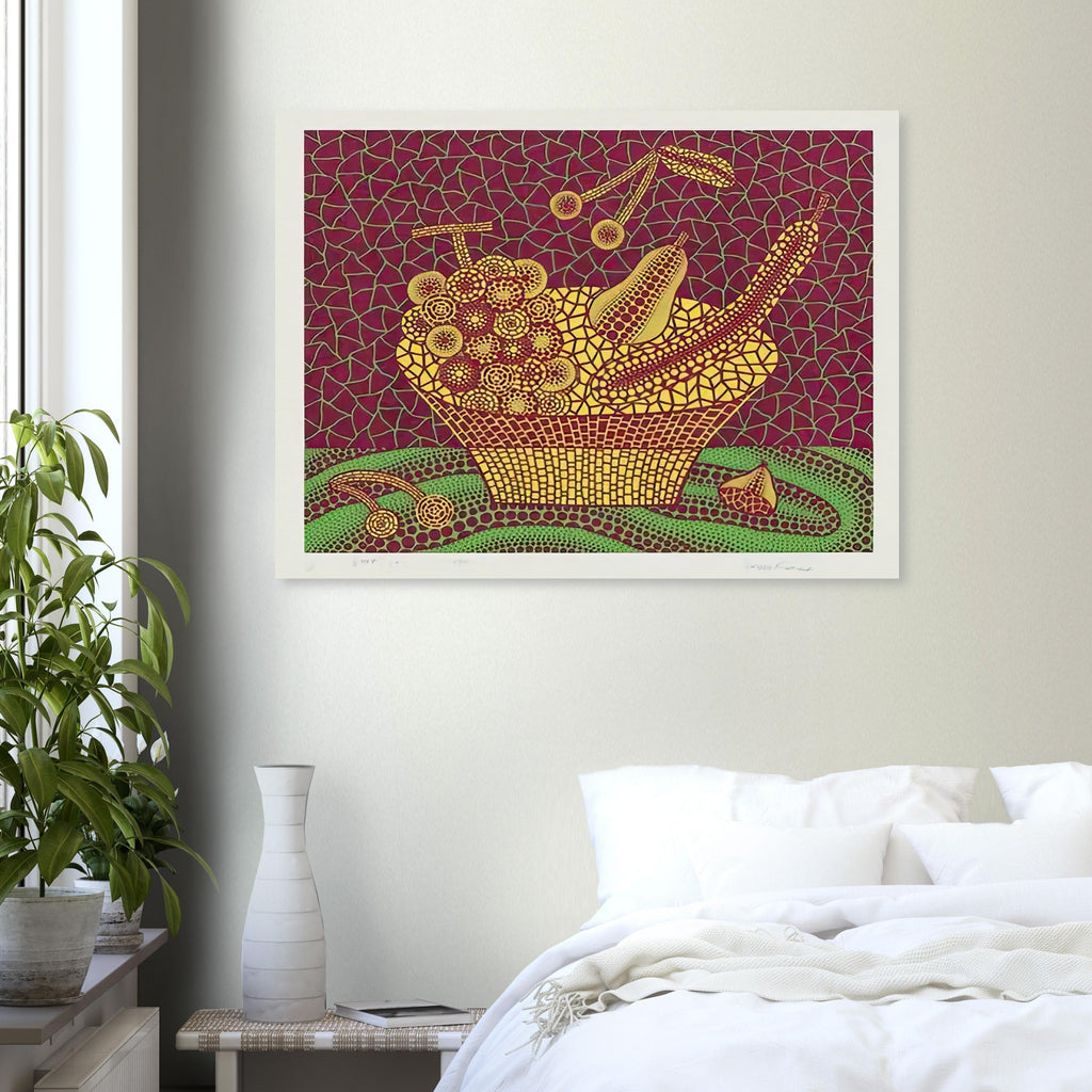 Yayoi Kusama poster — Fruit Basket (3) by Yayoi Kusama explores one of the artist’s recurring subjects: the abundance of ordinary fruit