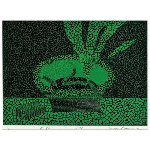 Yayoi Kusama poster — The familiar outline of an ashtray becomes unexpectedly compelling in this early Kusama still-life subject, 75x100 cm / 30x40″