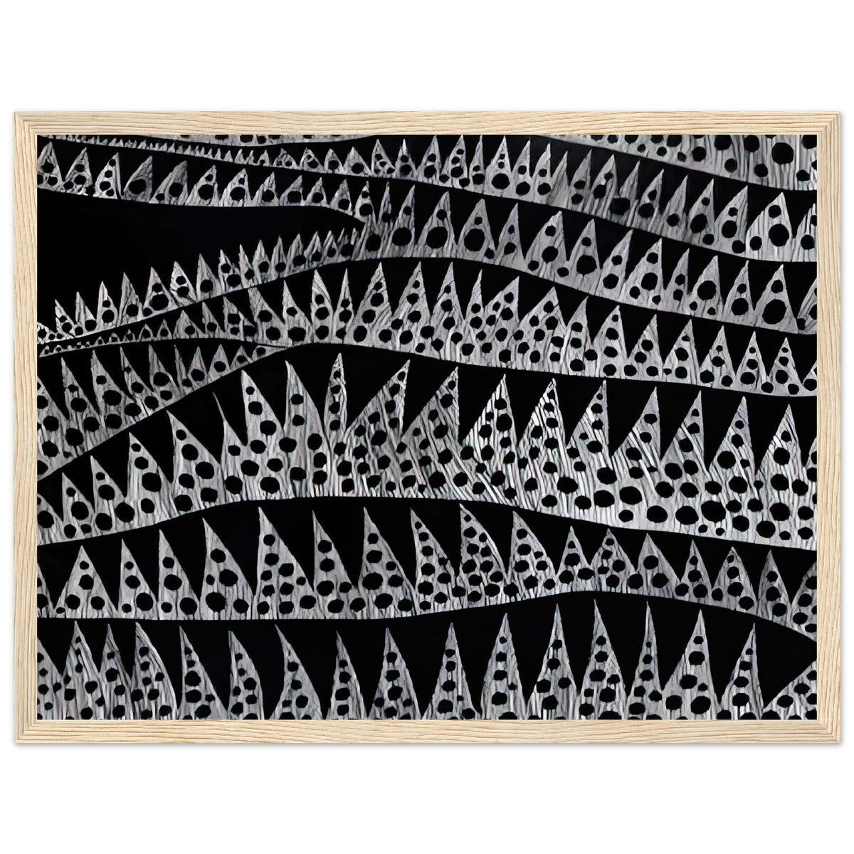 Yayoi Kusama framed print — Waves (TWXZO) approaches the motion of water as a patterned, repeating event, wood frame, 30x40 cm / 12x16″