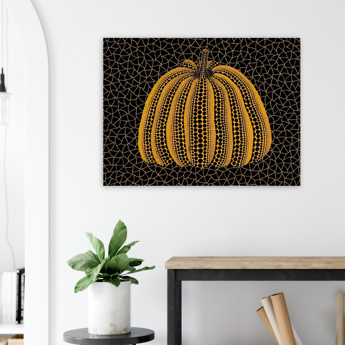 Yayoi Kusama poster — Pumpkin (YY) [Kusama 231] revisits Kusama’s best-known vegetable through the relationship between its distinctive form and repeating ornament
