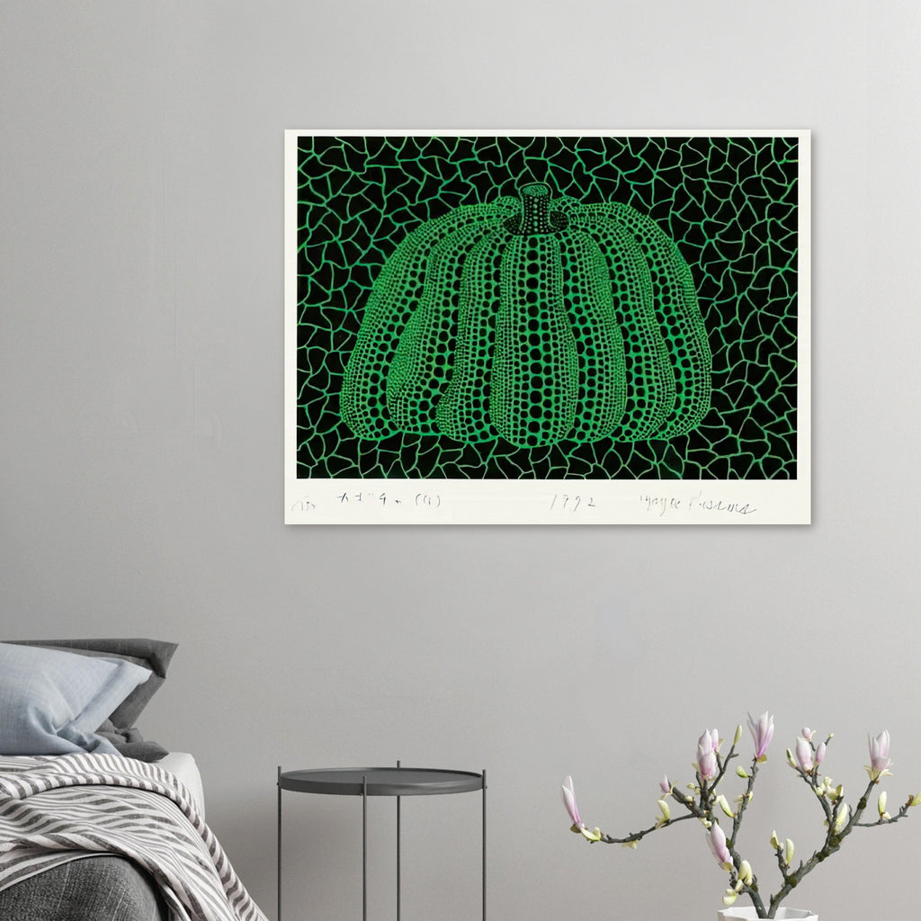 Yayoi Kusama poster — Pumpkin (G) [Kusama 151] revisits Kusama’s best-known vegetable through the relationship between its distinctive form and repeating ornament