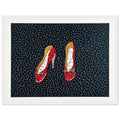 Yayoi Kusama framed print — Shoes (2) turns a footwear object into an image about shape, balance and individuality, white frame, 30x40 cm / 12x16″