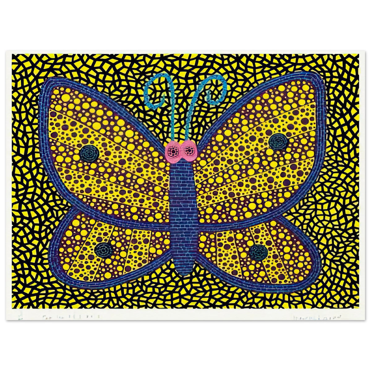 Yayoi Kusama poster — Papillon I from Amour pour Toujours explores the butterfly as a symbol of delicacy and transformation, 15x20 cm / 6x8″