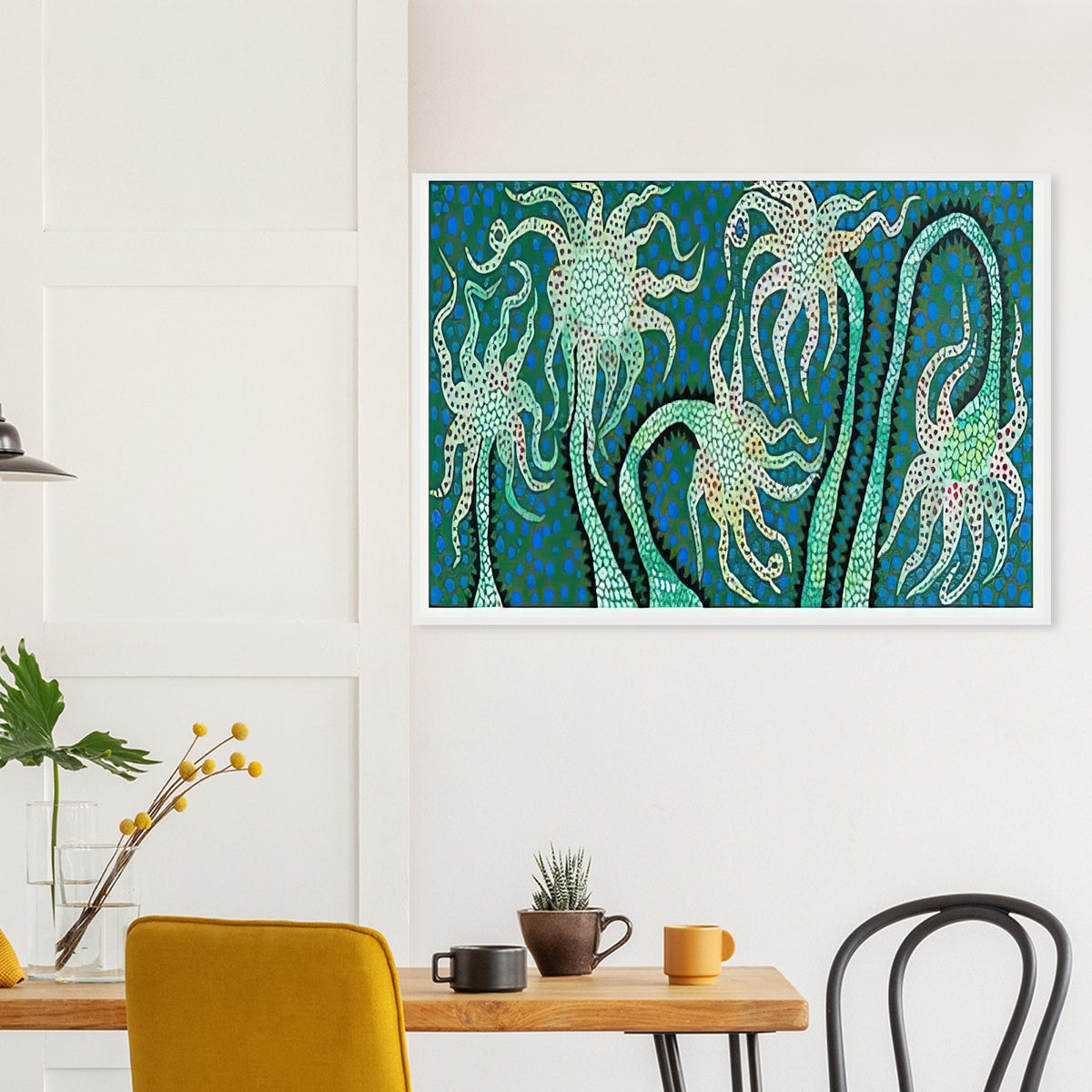 Yayoi Kusama framed print — Night Flowers (B) explores the mystery of blossoms after dark