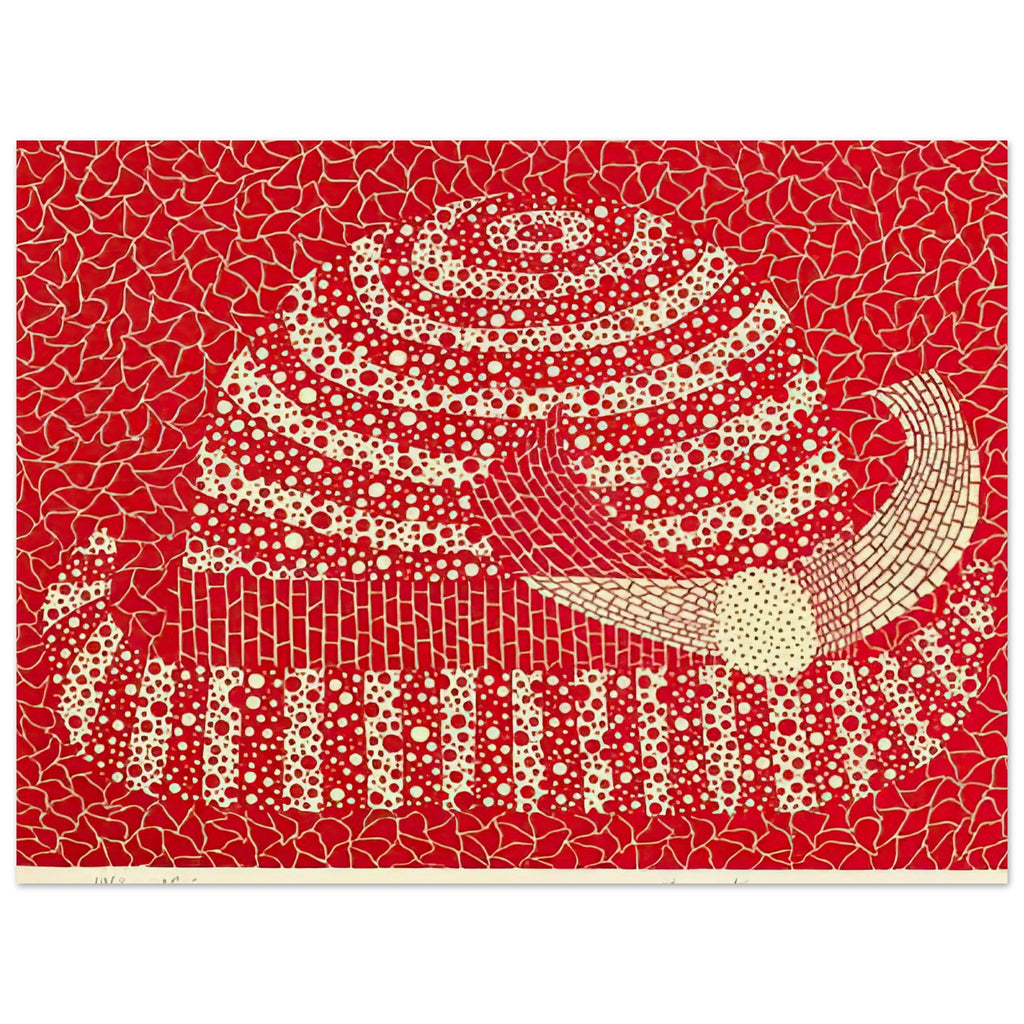 Yayoi Kusama poster — Hat (Red) presents a familiar accessory as an exercise in changing color and graphic character, 15x20 cm / 6x8″