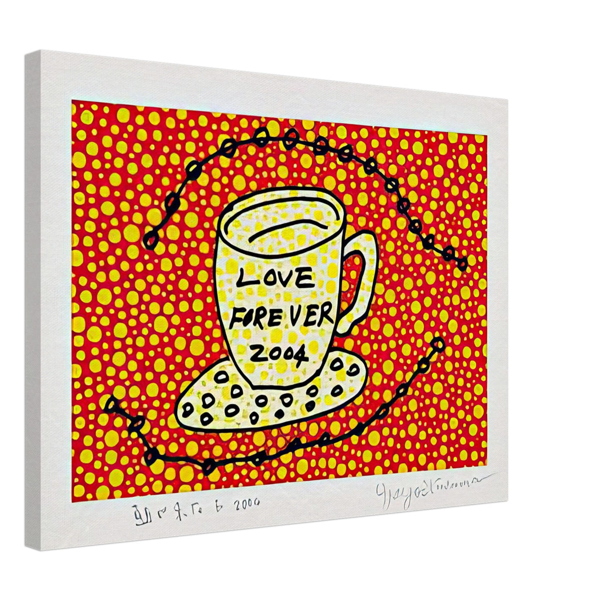 Yayoi Kusama canvas print — Morning Is Here (E) joins a series of compact 2004 prints in which the beginning of the day becomes a subject for personal symbols and tightly controlled graphic, 45x60 cm / 18x24″
