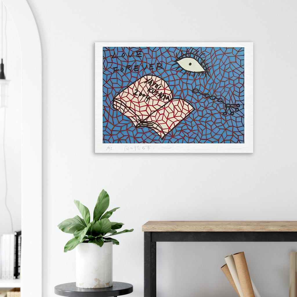 Yayoi Kusama canvas print — Book to Read at Night E places an illustrated book at the center of a strange, poetic visual world