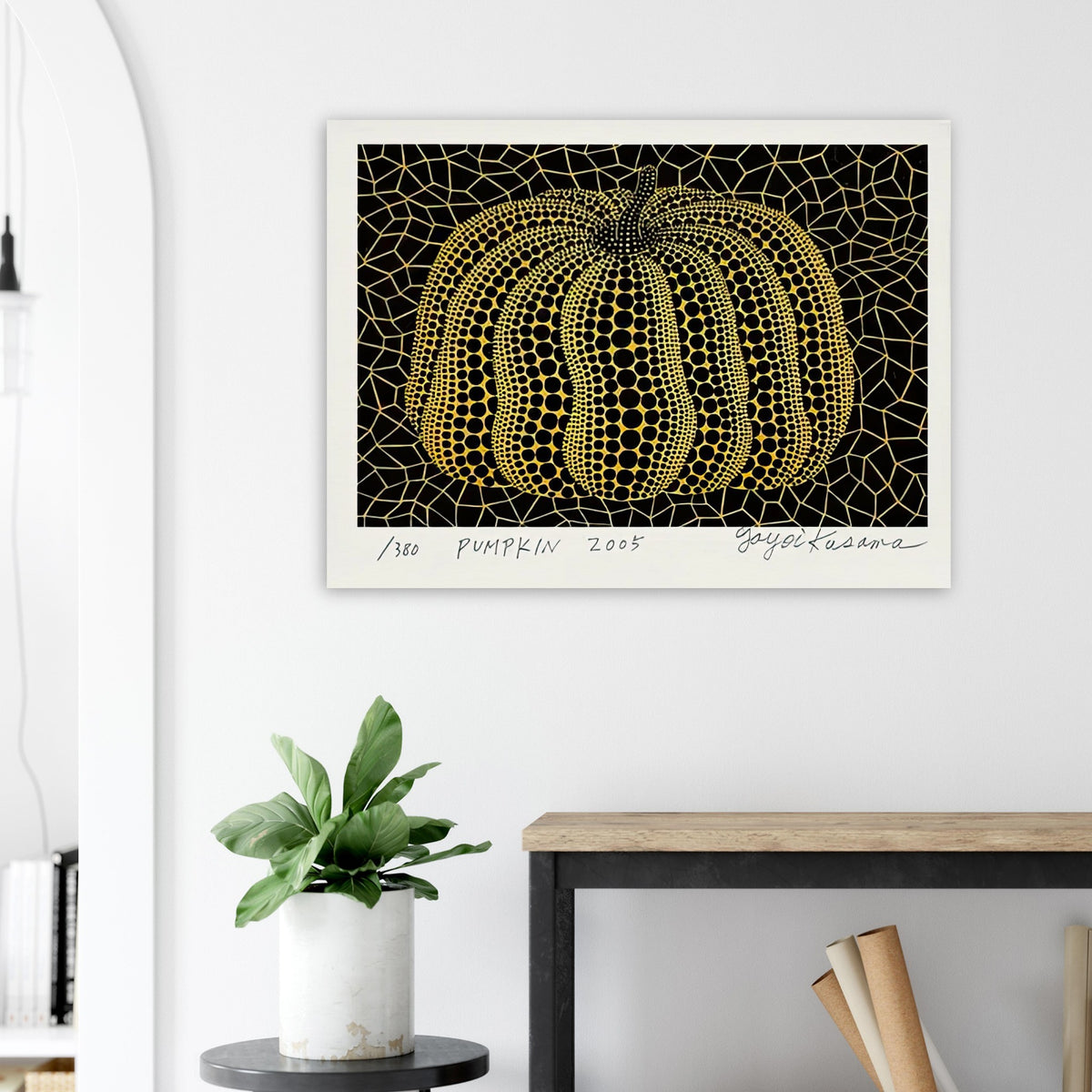 Yayoi Kusama poster — Pumpkin places the rounded gourd at the center of Kusama’s visual imagination, treating a humble vegetable as an individual character