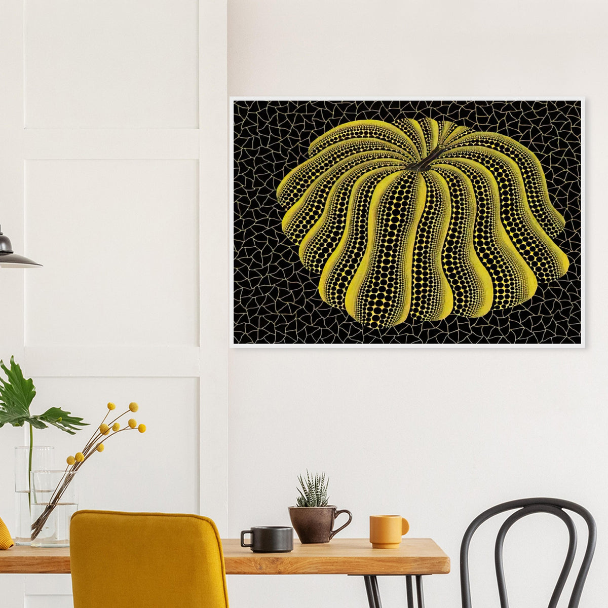 Yayoi Kusama framed print — Napping Pumpkin gives the artist’s beloved gourd a gently humorous, almost human personality