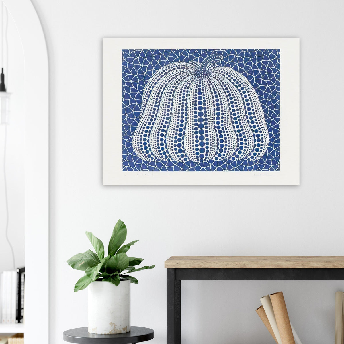 Yayoi Kusama poster — Pumpkin (Blue, Version 2) presents Kusama’s familiar pumpkin through an explicitly blue variation