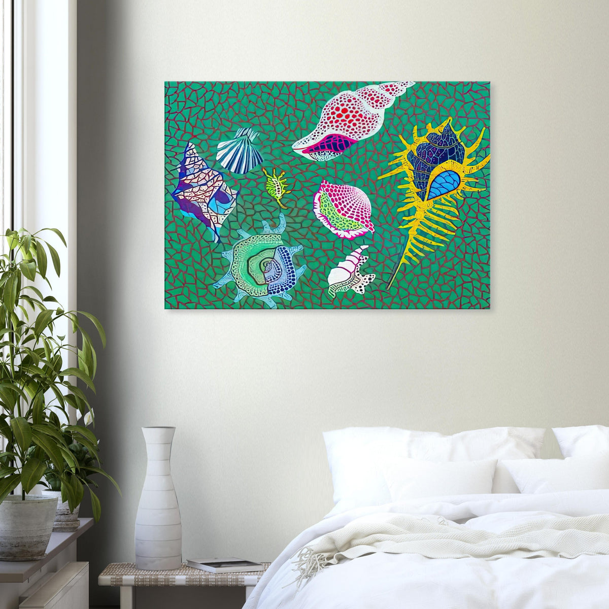 Yayoi Kusama canvas print — Shells draws attention to small natural objects whose curved structures and repeating ridges are already pattern-like
