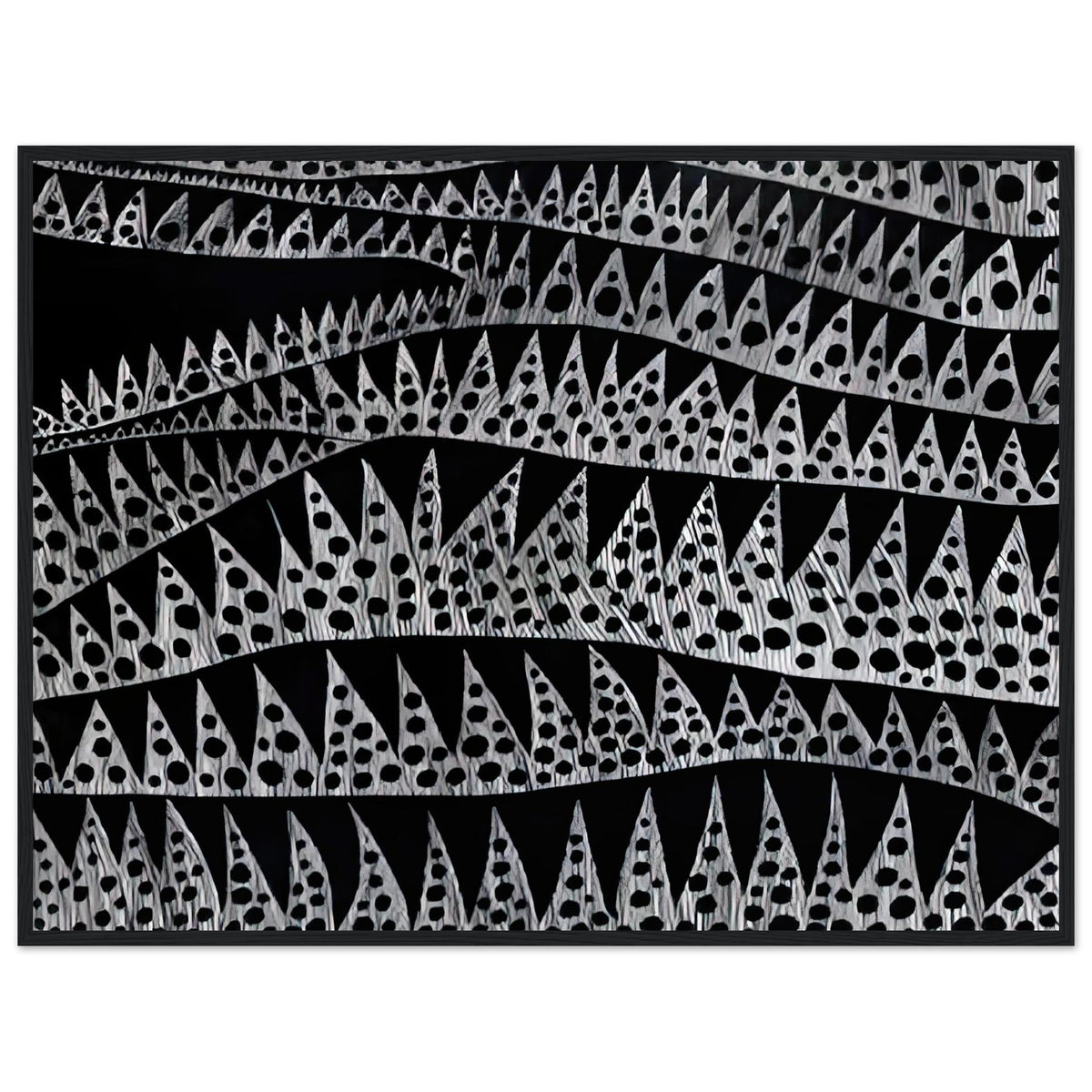 Yayoi Kusama framed print — Waves (TWXZO) approaches the motion of water as a patterned, repeating event, black frame, 60x80 cm / 24x32″
