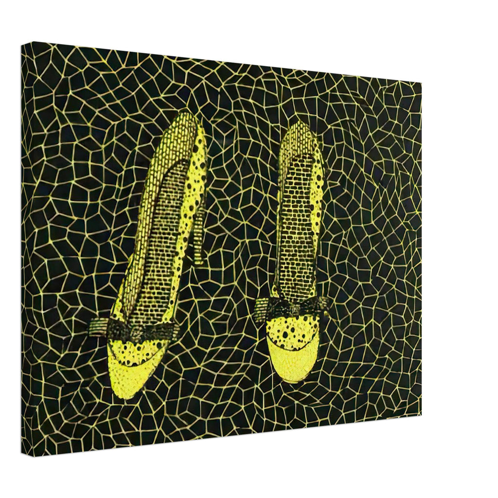 Yayoi Kusama canvas print — Shoes (3) turns a footwear object into an image about shape, balance and individuality, 45x60 cm / 18x24″