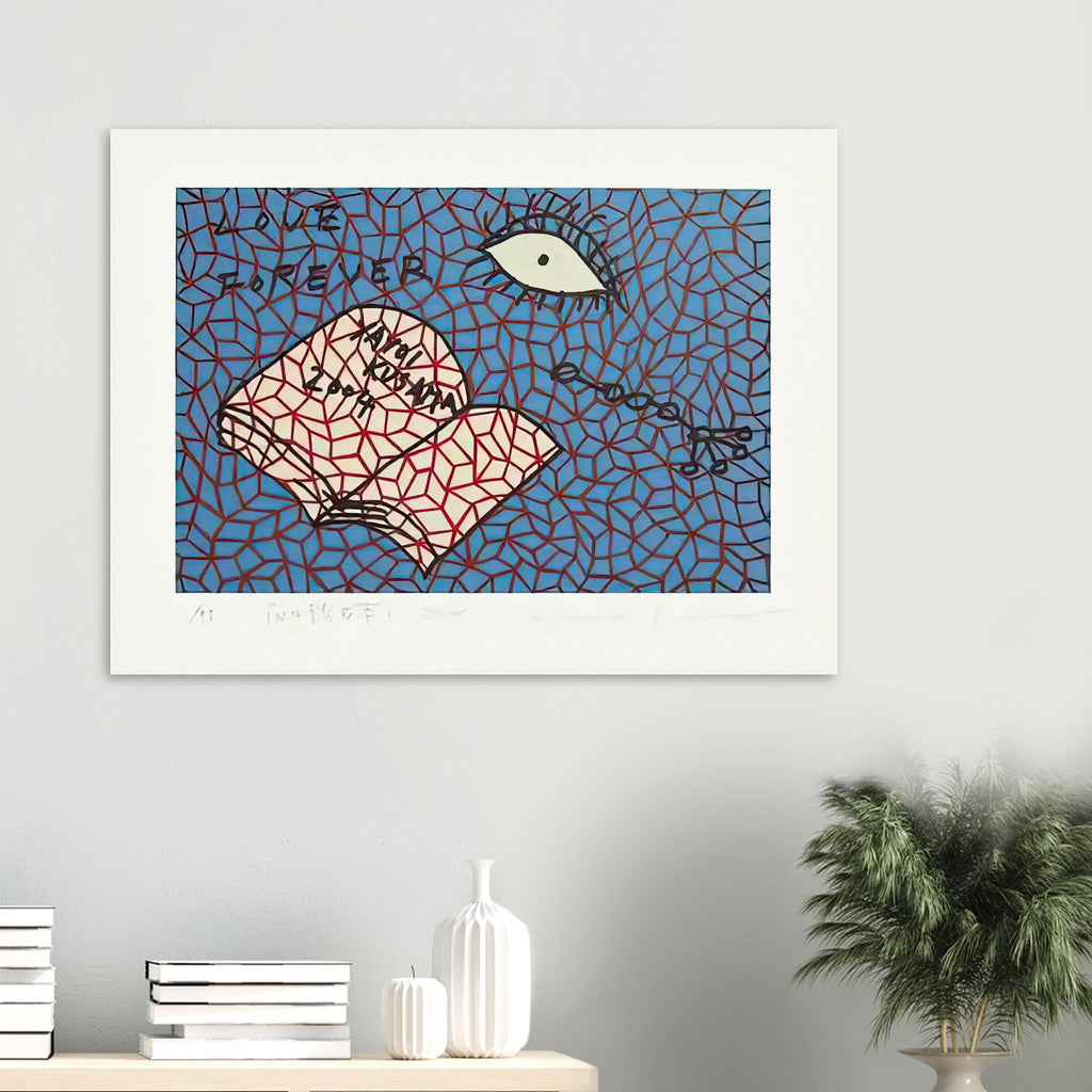 Yayoi Kusama poster — Book to Read at Night E places an illustrated book at the center of a strange, poetic visual world