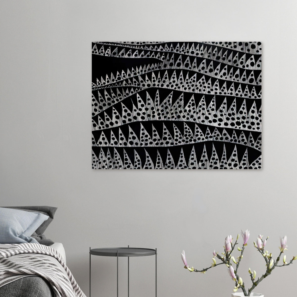 Yayoi Kusama poster — Waves (TWXZO) approaches the motion of water as a patterned, repeating event