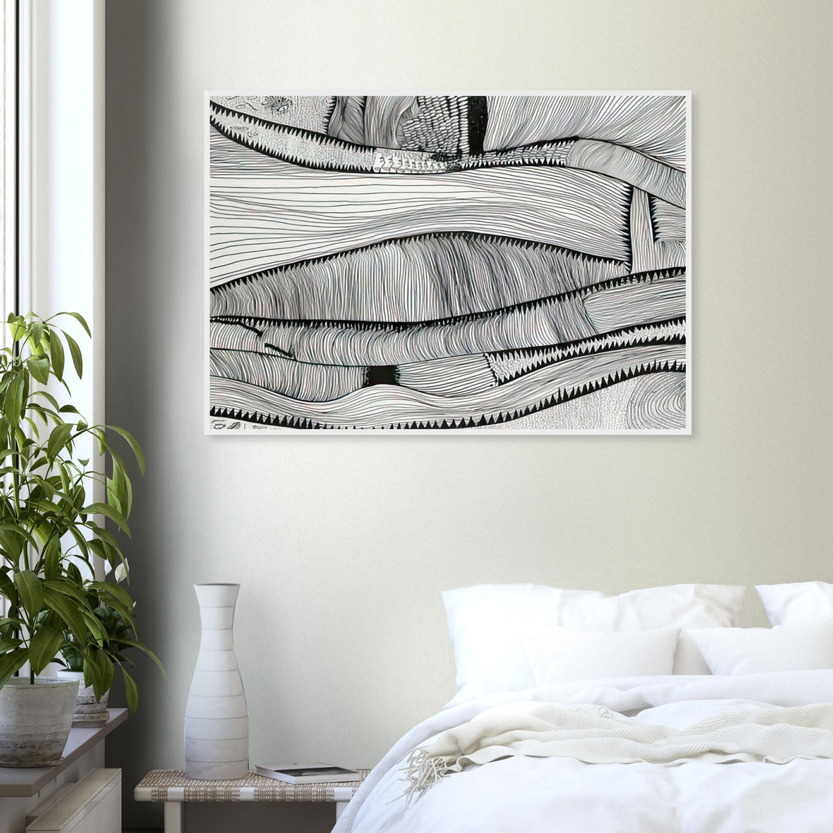 Yayoi Kusama framed print — Waves at Daybreak depicts the sea through the evocative meeting of moving water and the first light of morning