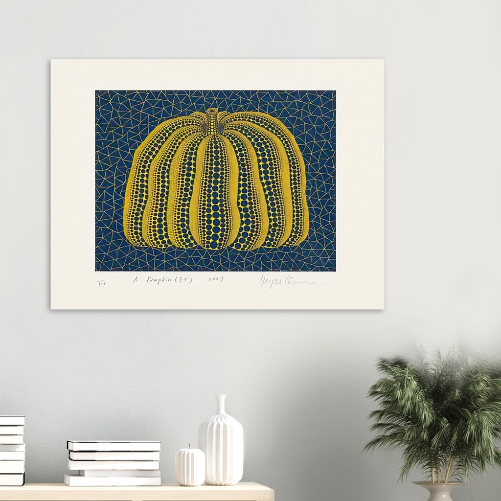 Yayoi Kusama poster — Pumpkin (BY) [Kusama 319] revisits Kusama’s best-known vegetable through the relationship between its distinctive form and repeating ornament