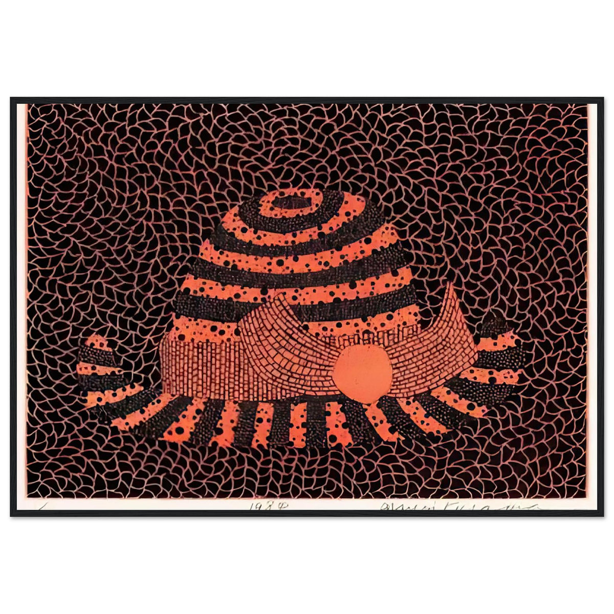 Yayoi Kusama framed print — Hat (2) turns an everyday hat into a subject for playful observation, black frame, 70x100 cm / 28x40″