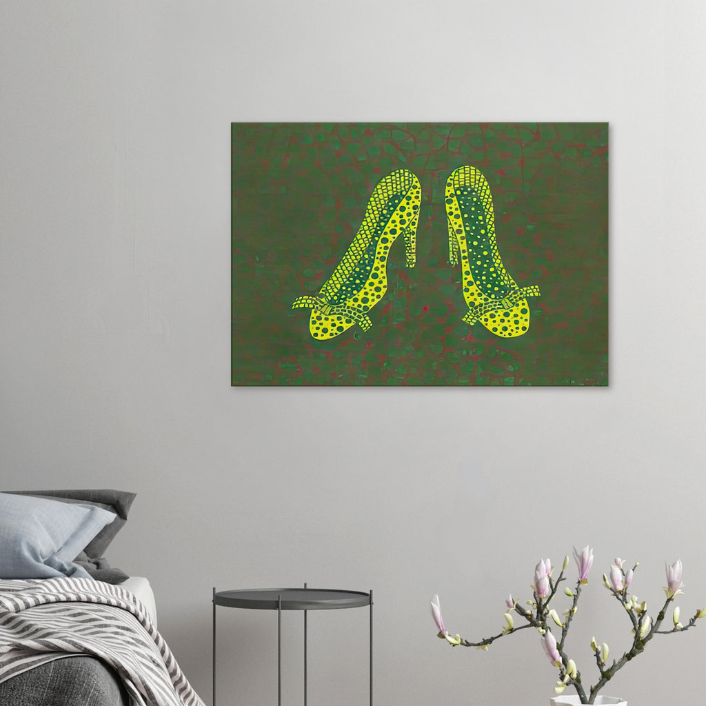 Yayoi Kusama canvas print — High Heels (3) makes a fashion accessory the protagonist of a Kusama print