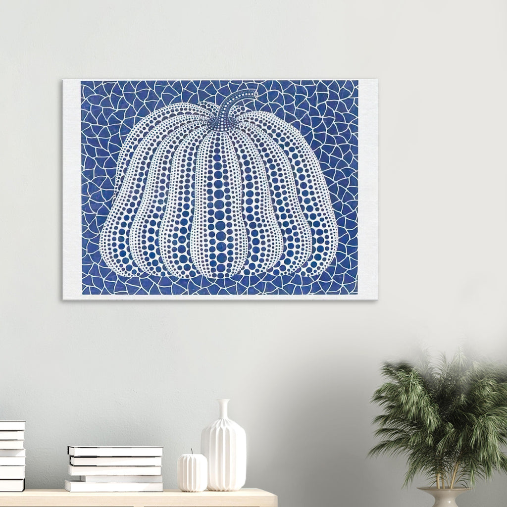 Yayoi Kusama canvas print — Pumpkin (Blue, Version 2) presents Kusama’s familiar pumpkin through an explicitly blue variation