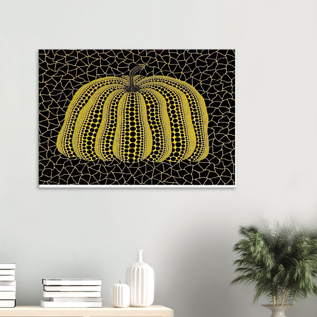 Yayoi Kusama canvas print — Pumpkin (YB-B) [Kusama 327] revisits Kusama’s best-known vegetable through the relationship between its distinctive form and repeating ornament