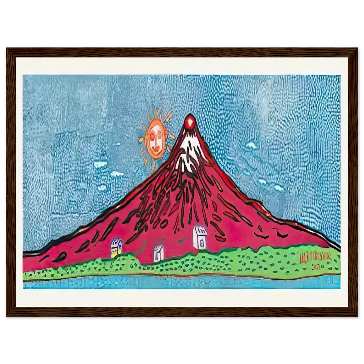 Yayoi Kusama framed print — Mt. Fuji in Seven Colours: Mt. Fuji I Love is Kusama’s red interpretation of the celebrated Japanese mountain. The, dark wood frame, 30x40 cm / 12x16″