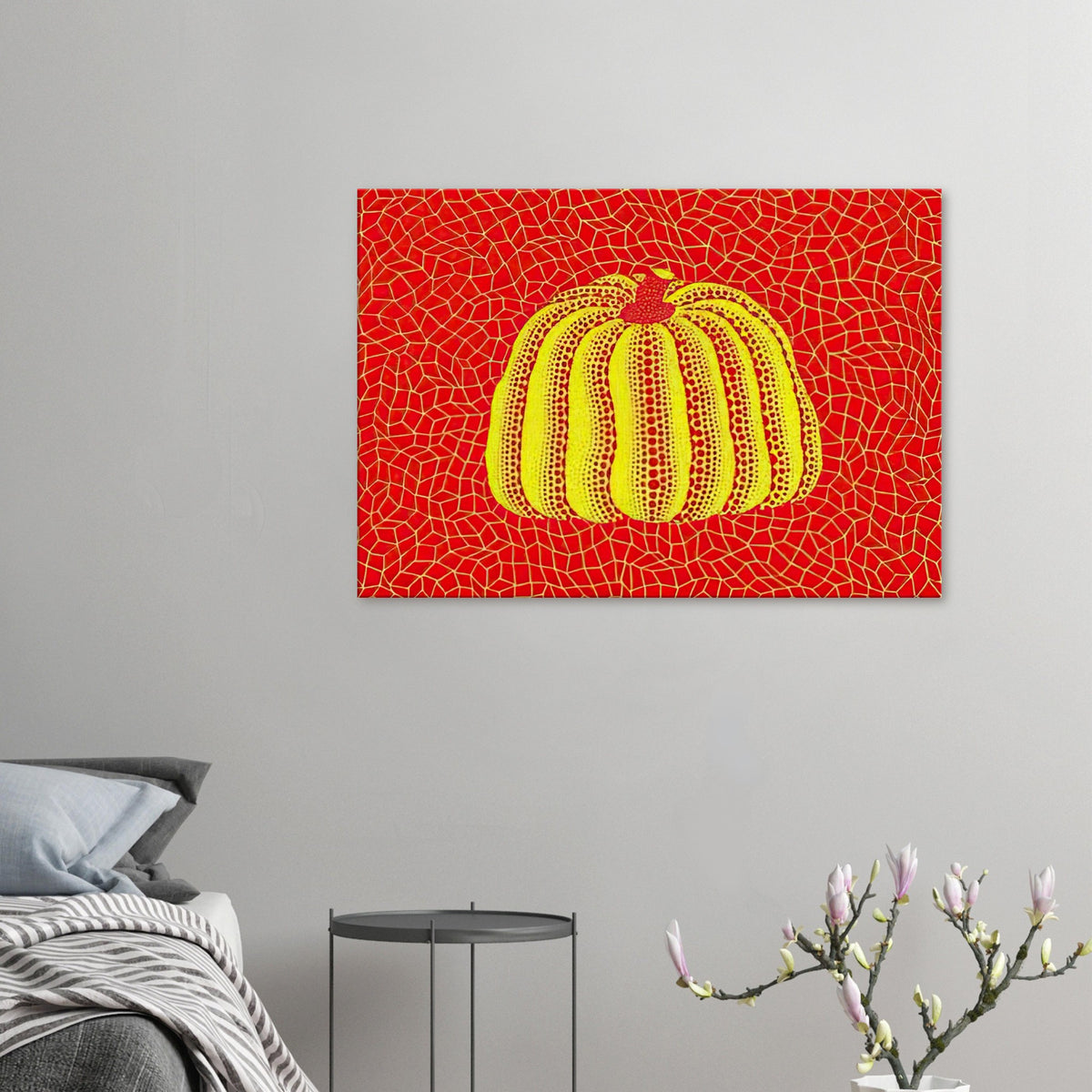 Yayoi Kusama canvas print — Pumpkin Orange presents Kusama’s familiar pumpkin through an explicitly orange variation