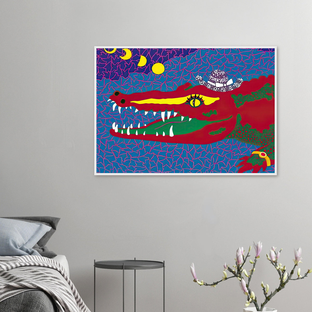 Yayoi Kusama framed print — Lunar Eclipse draws on a celestial event in which one form interrupts another, creating an image of concealment and change