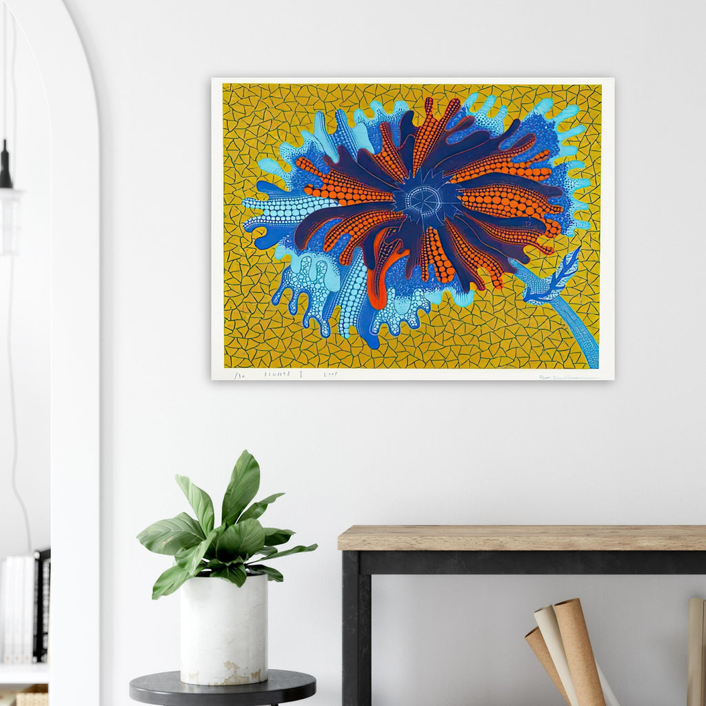 Yayoi Kusama poster — Flower (B) treats a single flowering motif as a complete visual world