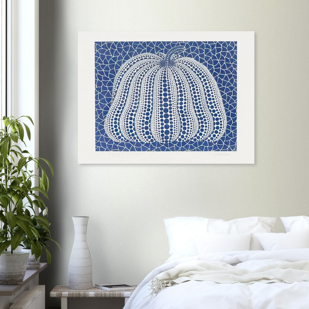 Yayoi Kusama poster — Pumpkin (Blue, Version 2) presents Kusama’s familiar pumpkin through an explicitly blue variation