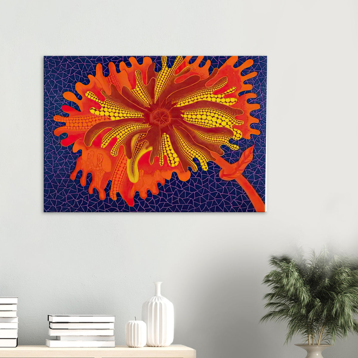 Yayoi Kusama canvas print — Flower (C) treats a single flowering motif as a complete visual world
