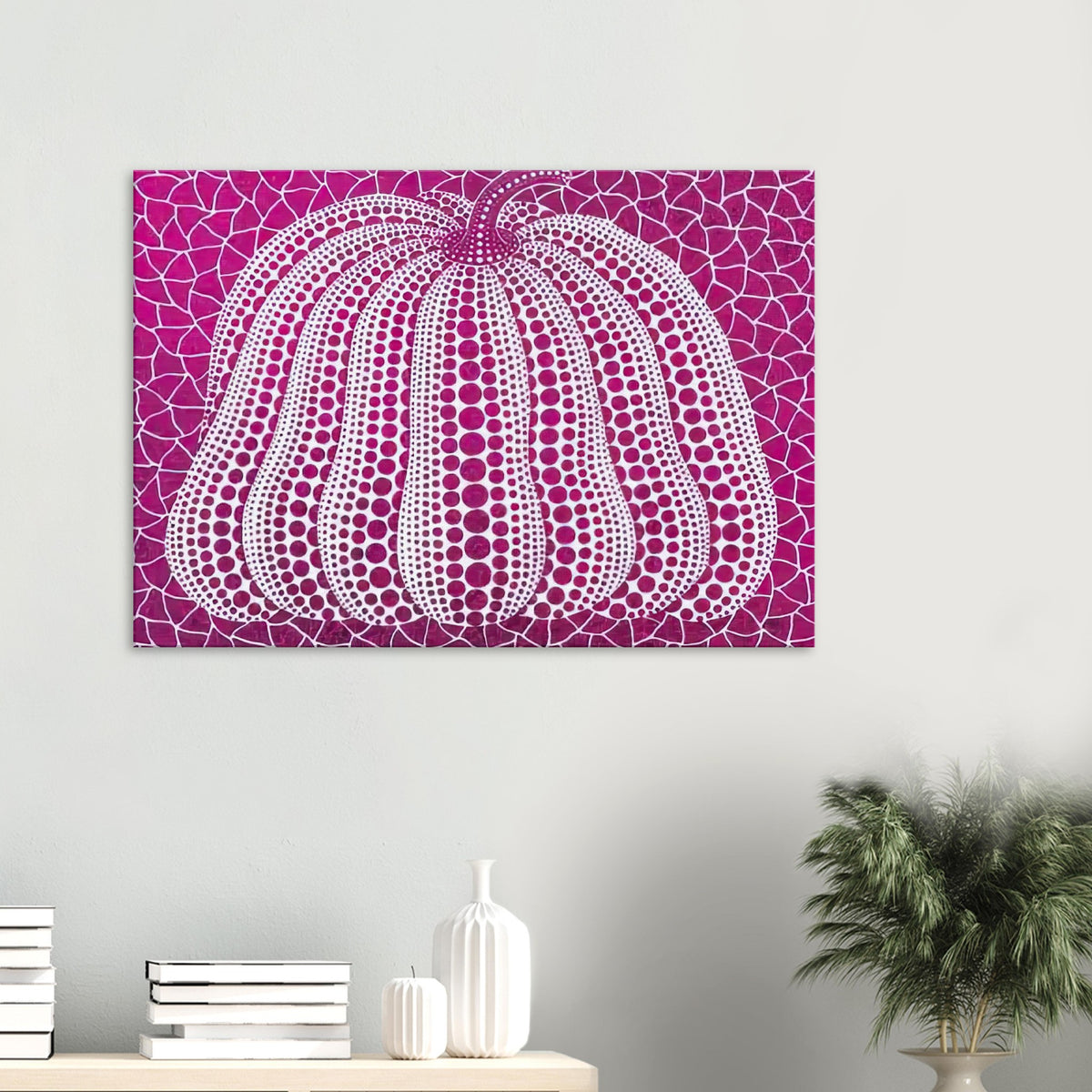 Yayoi Kusama canvas print — Pumpkin Purple presents Kusama’s familiar pumpkin through an explicitly purple variation