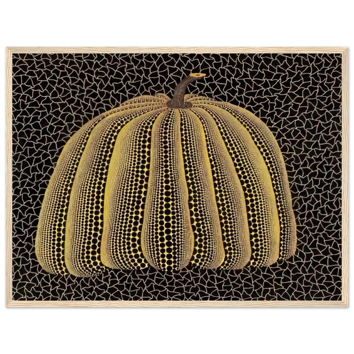 Yayoi Kusama framed print — Pumpkin (Yellow Y) [Kusama 148] presents Kusama’s familiar pumpkin through an explicitly yellow variation, wood frame, 45x60 cm / 18x24″