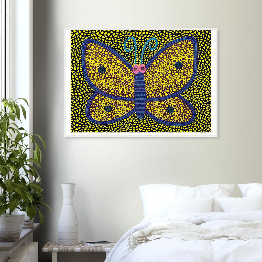 Yayoi Kusama framed print — Papillon I from Amour pour Toujours explores the butterfly as a symbol of delicacy and transformation
