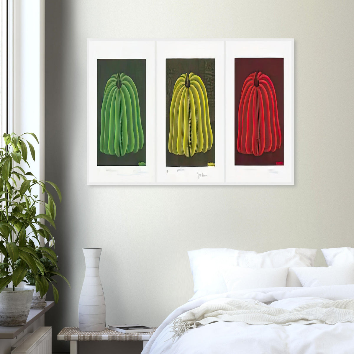 Yayoi Kusama framed print — Pumpkin 2000 (Set) uses a set treatment to reinterpret one of Kusama’s most affectionate subjects