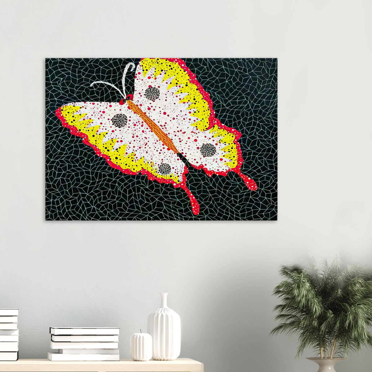 Yayoi Kusama canvas print — Butterfly [Kusama 81] by Yayoi Kusama takes the lightness of a butterfly and gives it graphic intensity through pattern