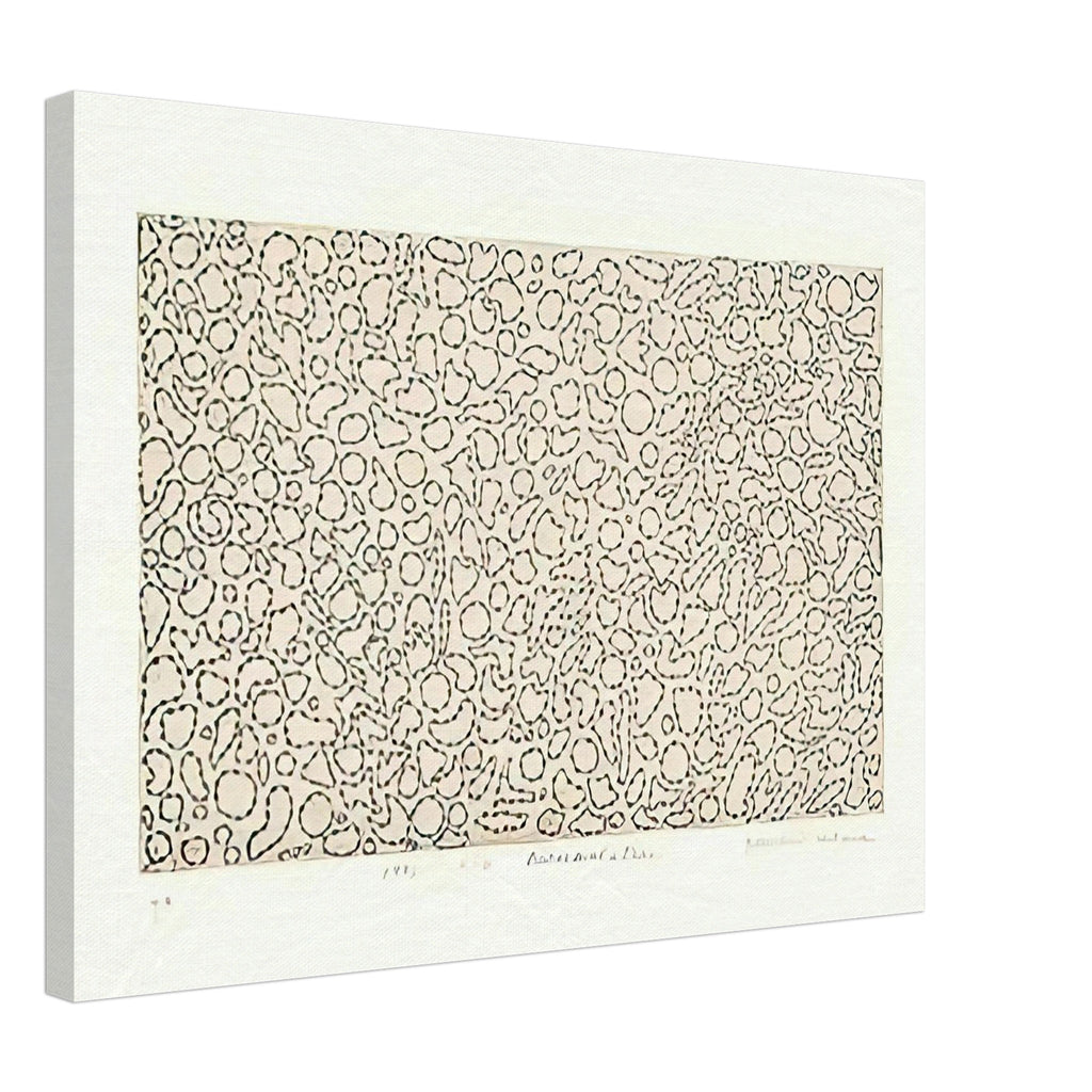 Yayoi Kusama canvas print — Accumulation evokes Kusama’s practice of allowing repeated forms to multiply until they overwhelm an ordinary surface, 45x60 cm / 18x24″