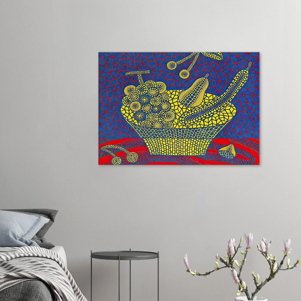 Yayoi Kusama canvas print — Fruit Basket (1) by Yayoi Kusama explores one of the artist’s recurring subjects: the abundance of ordinary fruit