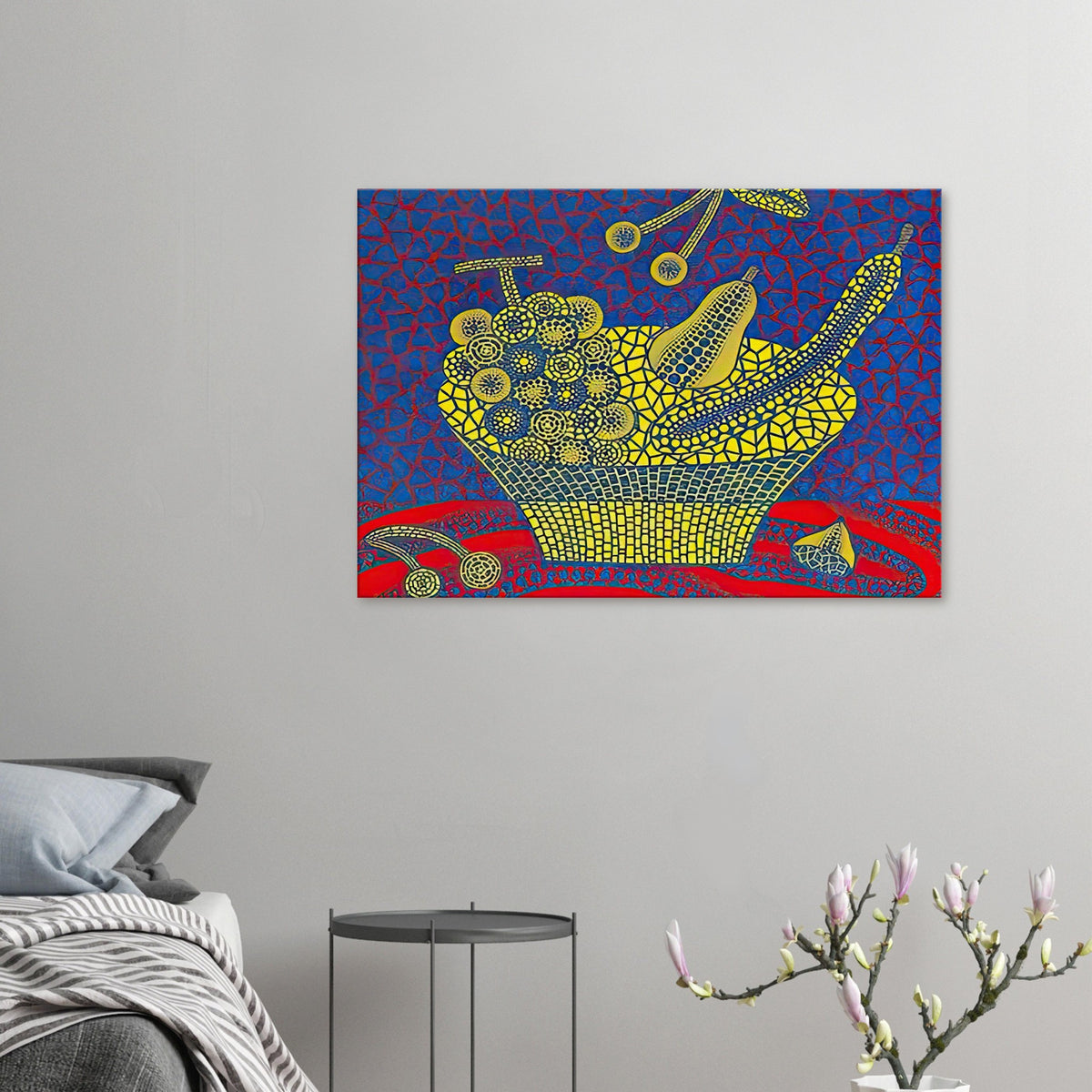 Yayoi Kusama canvas print — Fruit Basket (1) by Yayoi Kusama explores one of the artist’s recurring subjects: the abundance of ordinary fruit