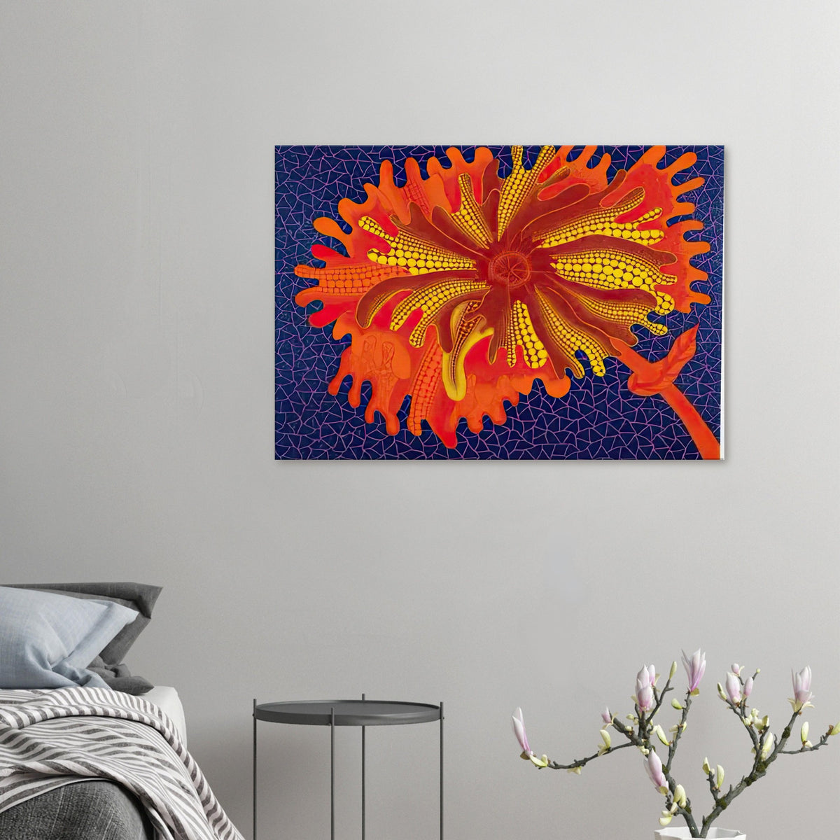 Yayoi Kusama canvas print — Flower (C) treats a single flowering motif as a complete visual world