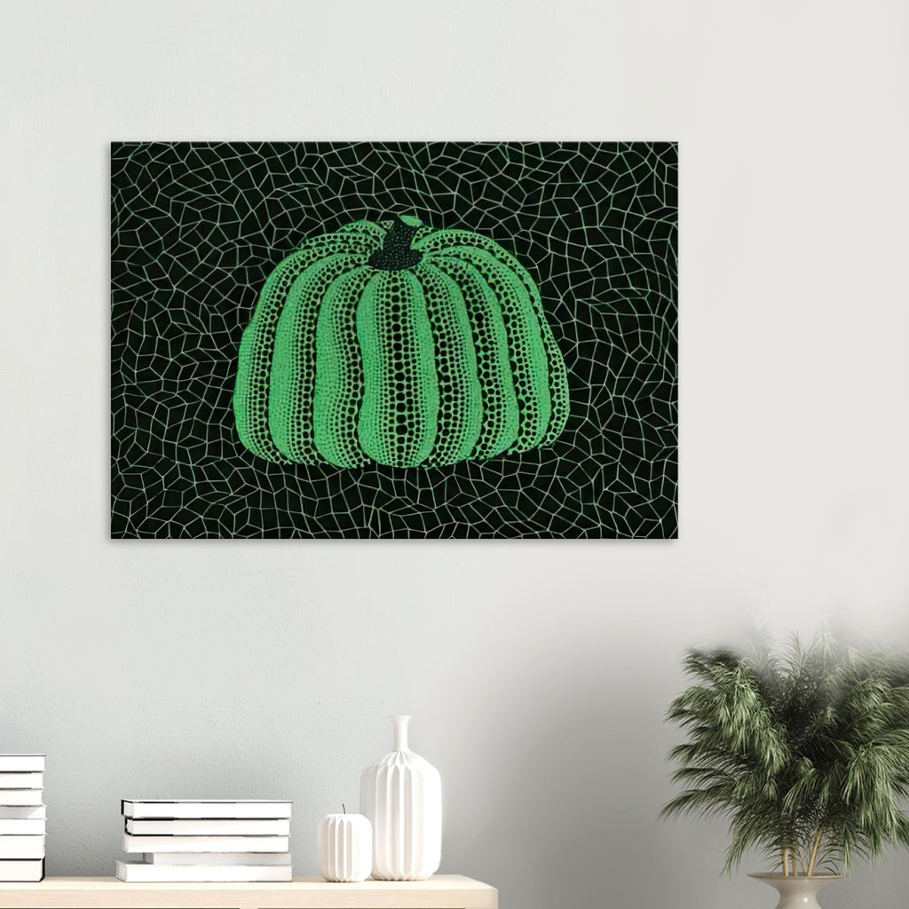 Yayoi Kusama canvas print — Pumpkin (Green, Version 2) presents Kusama’s familiar pumpkin through an explicitly green variation