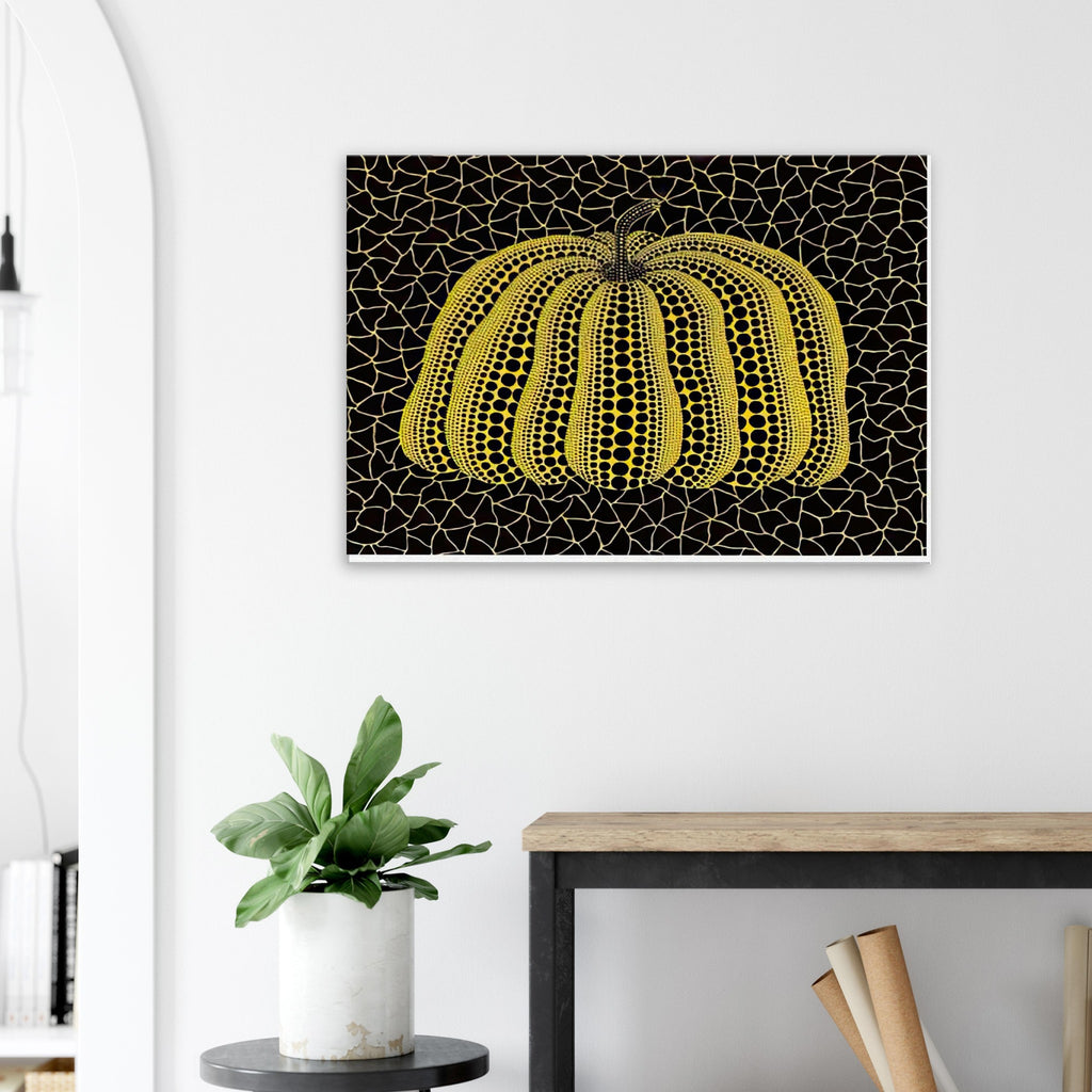 Yayoi Kusama canvas print — Pumpkin (YB-B) [Kusama 327] revisits Kusama’s best-known vegetable through the relationship between its distinctive form and repeating ornament