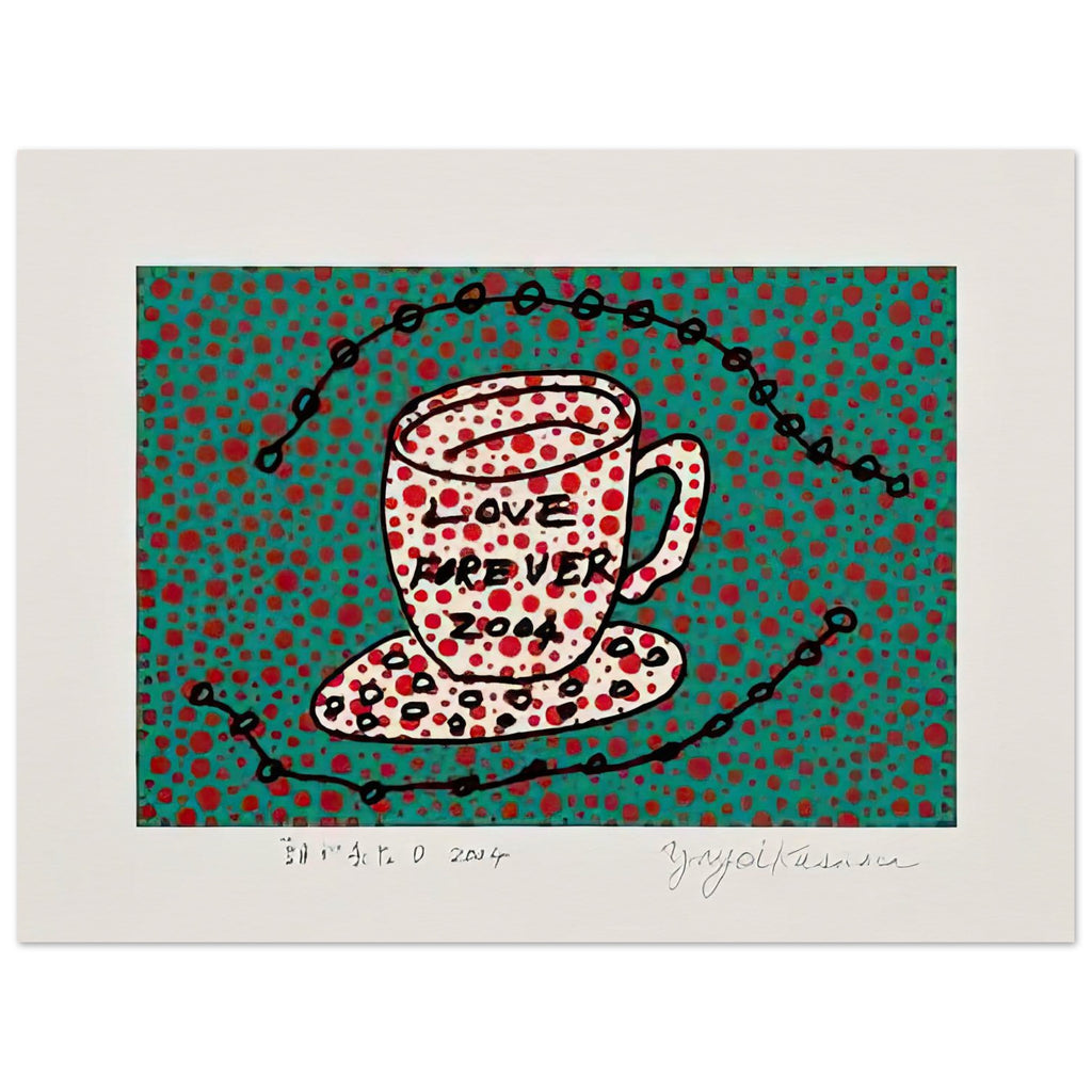 Yayoi Kusama poster — Morning Is Here (D) joins a series of compact 2004 prints in which the beginning of the day becomes a subject for personal symbols and tightly controlled graphic, 15x20 cm / 6x8″