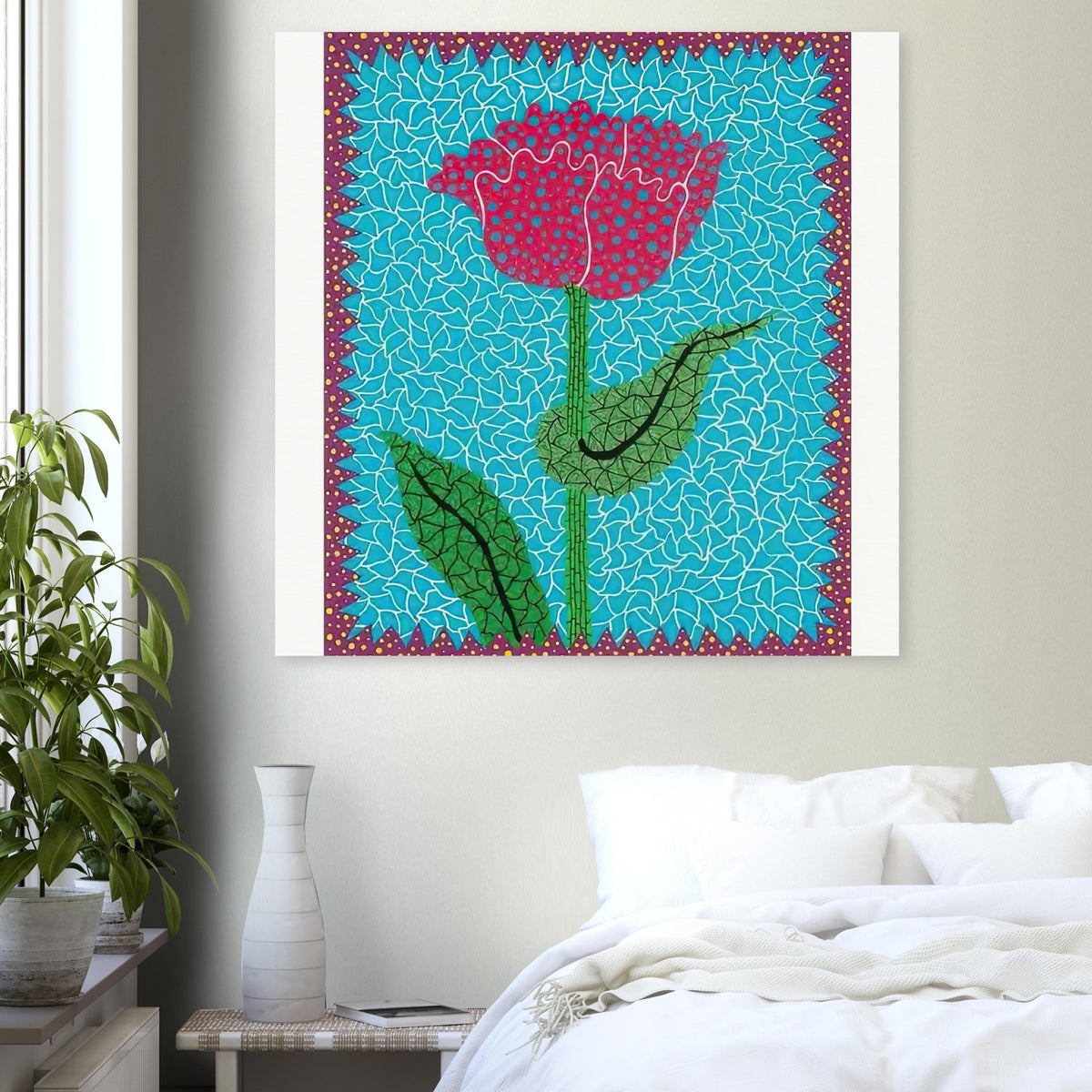 Yayoi Kusama poster — Tulipe II (Amour Pour Toujours) poster by Yayoi Kusama explores a stylized tulip from the Amour Pour Toujours print portfolio