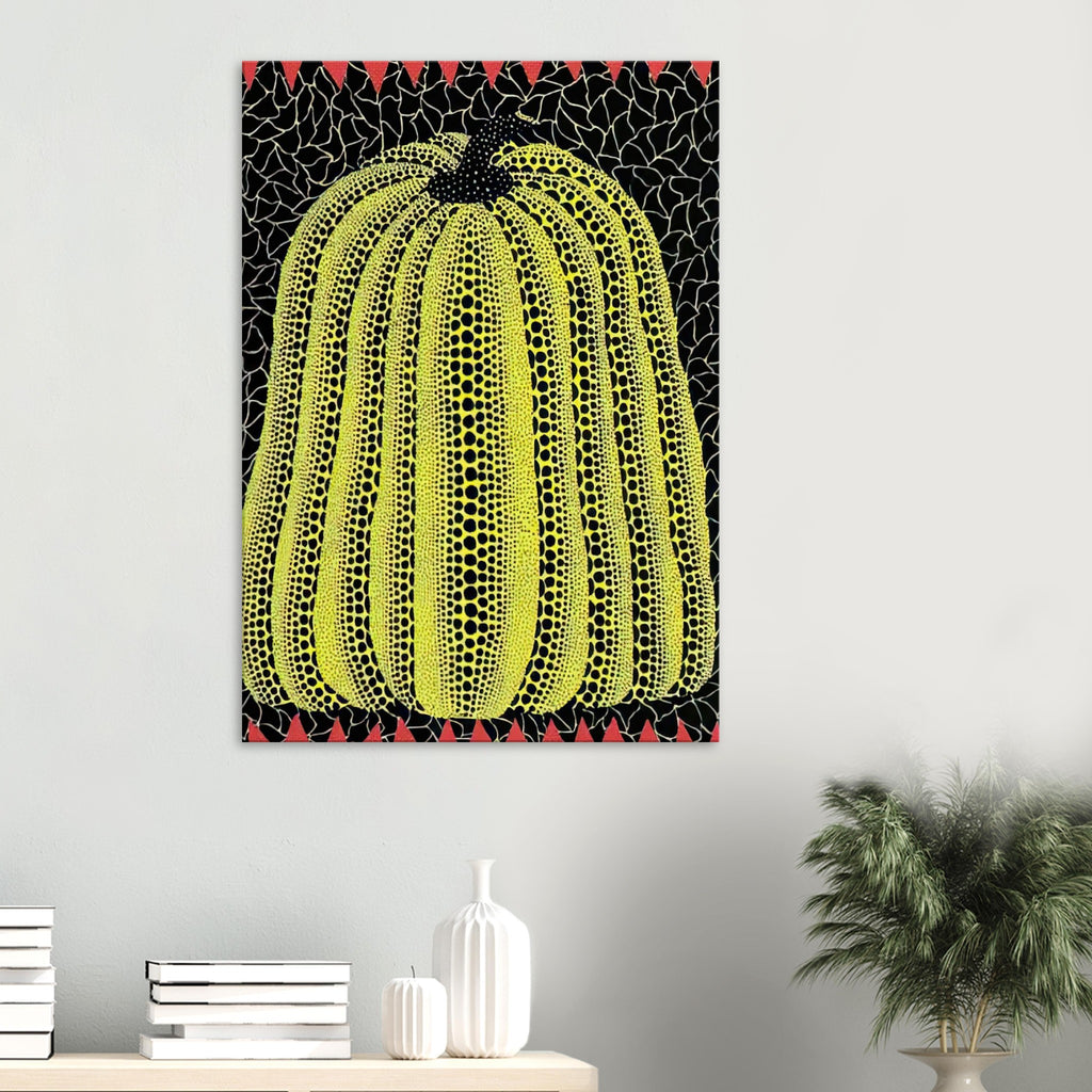 Yayoi Kusama canvas print — In this early-numbered yellow pumpkin listing, the cheerful color suggests the warmth Kusama associates with her favorite gourd