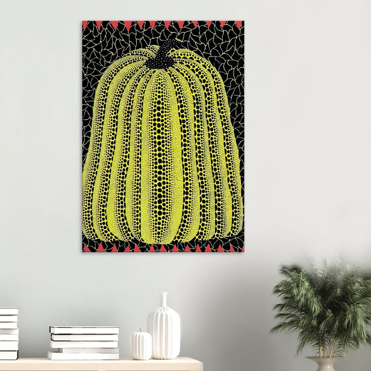 Yayoi Kusama canvas print — In this early-numbered yellow pumpkin listing, the cheerful color suggests the warmth Kusama associates with her favorite gourd